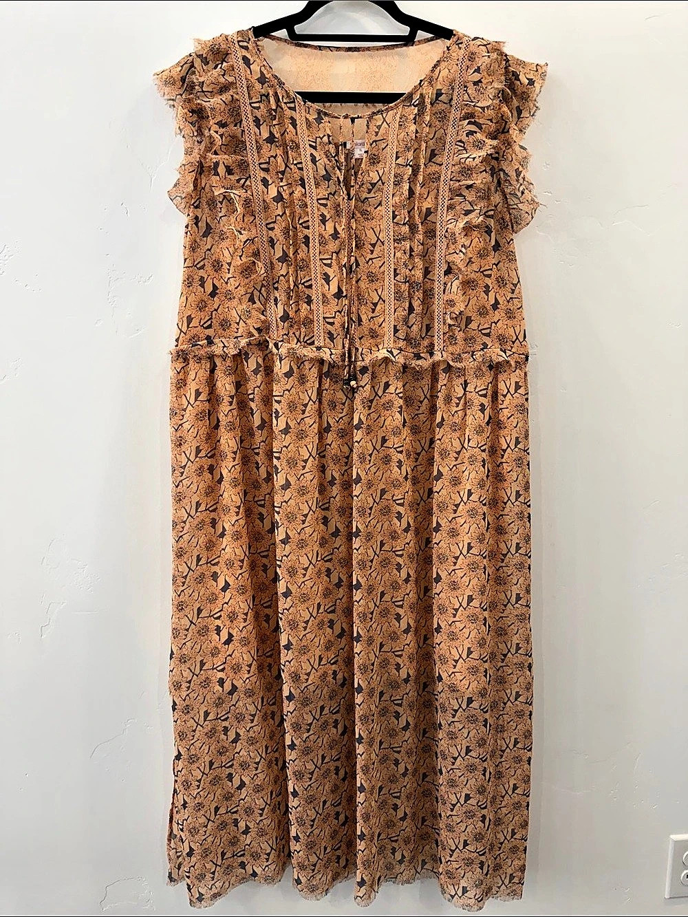 Xhilaration Floral Maxi Dress in Brown & Blue XL